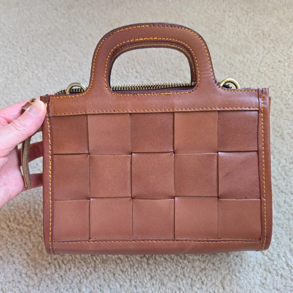 NEW Woven Leather Handbag Clutch Bag Satchel - Picture 9 of 10